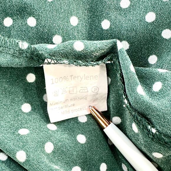 EXLURA Green White Polka Dot Maxi Skirt Medium Smocked Waist Flowy Boho Style - Picture 8 of 11